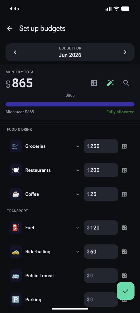 Setting up budgets