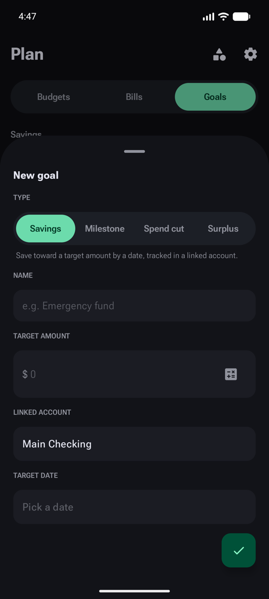 Creating a goal